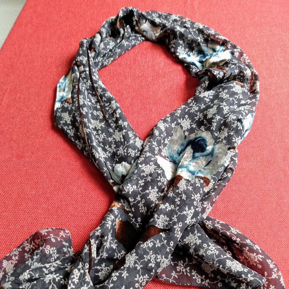 Scarf: Black with Velvet Floral Accents